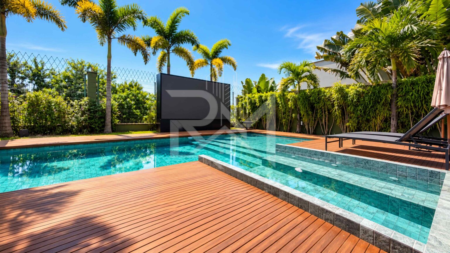 Piscina com telão